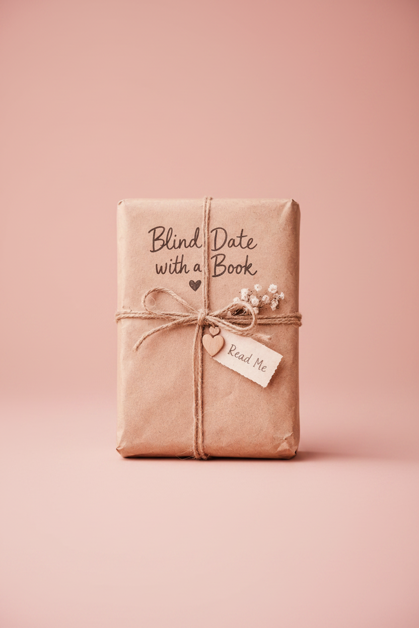 Blind Date with a Book — kraft paper wrapped book tied with twine
