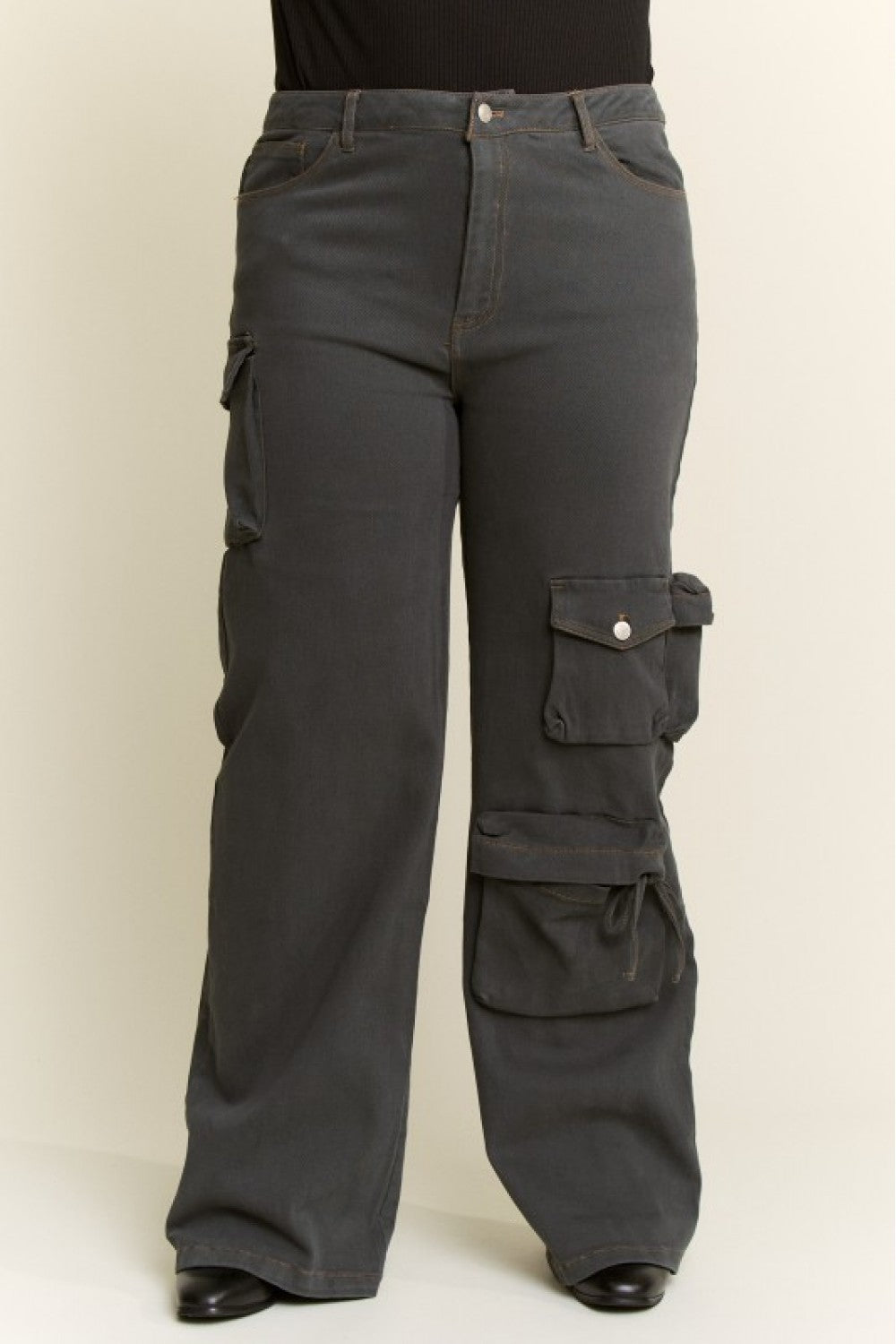 Solid Cargo Mid Rise Pants - Plus