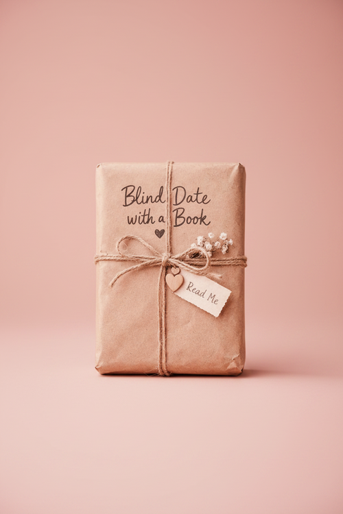 Blind Date with a Book — kraft paper wrapped book tied with twine