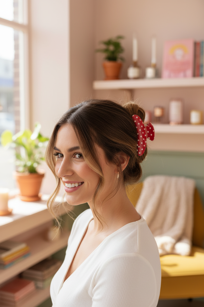 Polka Dot Hair Claw Clip Red/White