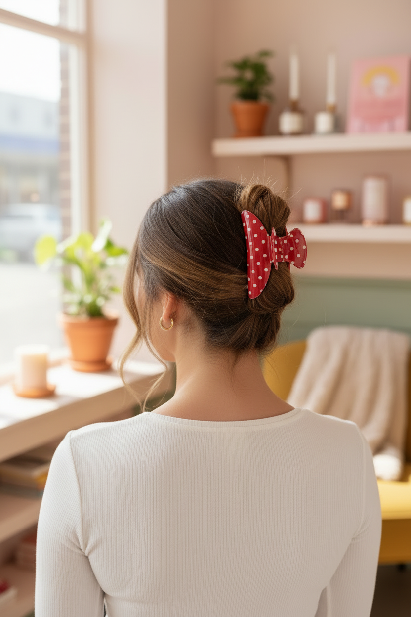 Polka Dot Hair Claw Clip Red/White