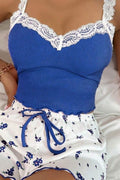 Women Sexy Lace Cami Two Piece Pajama Set