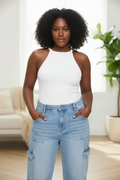 Sleeveless Ribbed Knit Halter Top - Plus