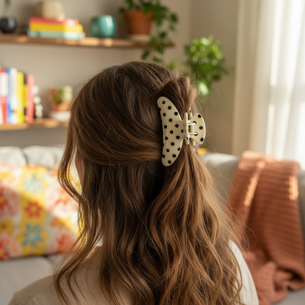 Polka Dot Hair Claw Clip Black/White
