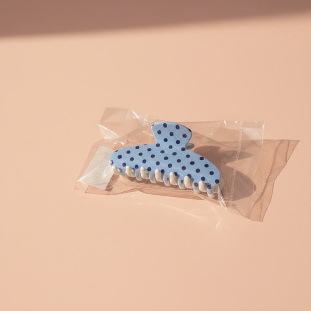 Polka Dot Hair Claw Clip Light Blue/Navy Blue