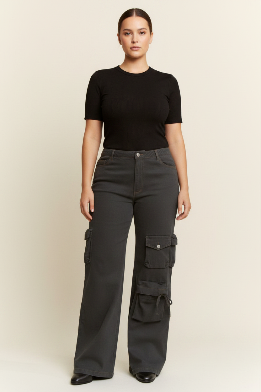 Solid Cargo Mid Rise Pants - Plus