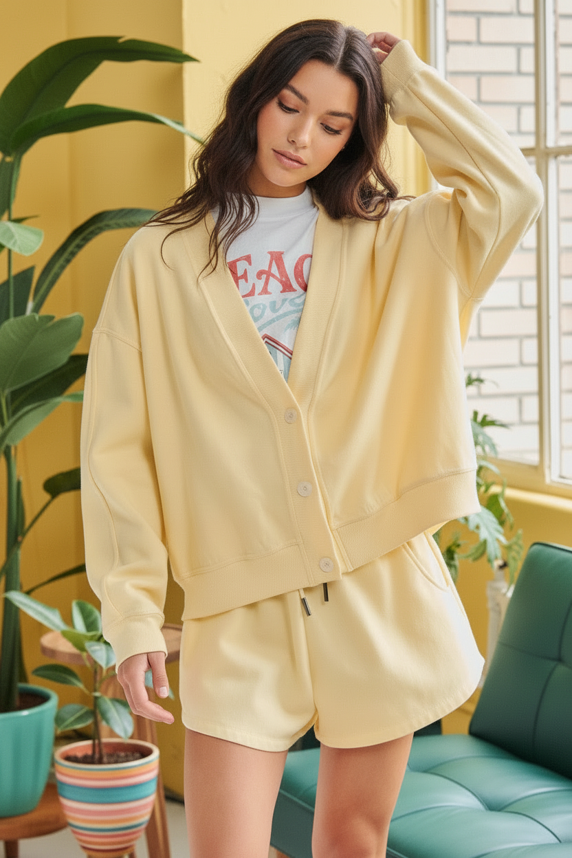 Side Slit Short  Cardigan Set