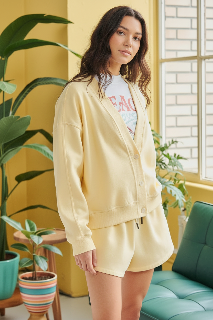 Side Slit Short  Cardigan Set