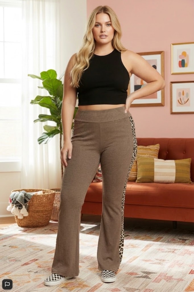 Leopard Print Flare Pants - Plus