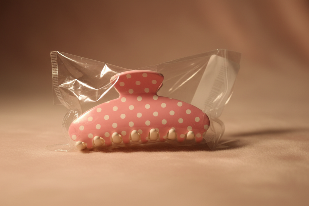 Polka Dot Hair Claw Clip Pink/White