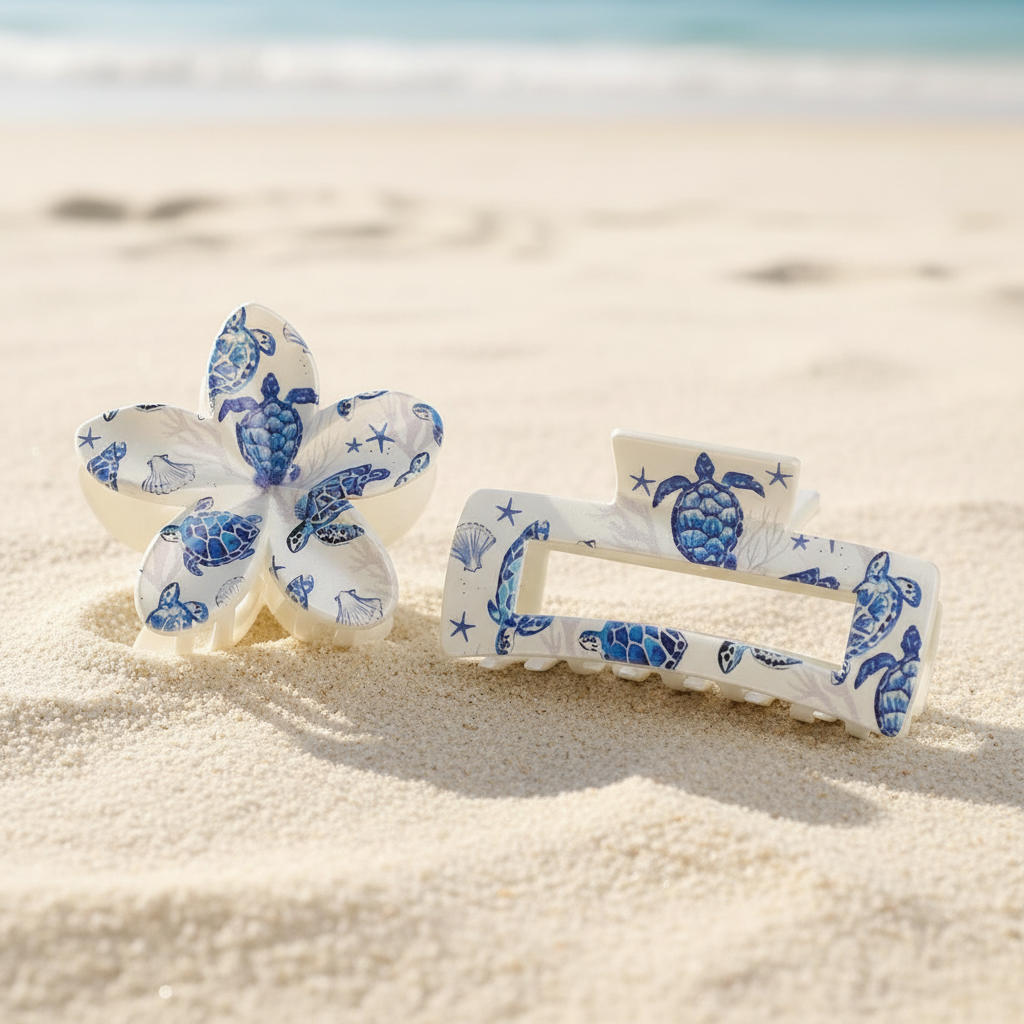 Boho Sea Turtle and Starfish Hair Claw Clip