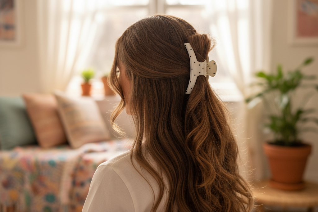 Brown and Polka Dot Hair Claw Clip