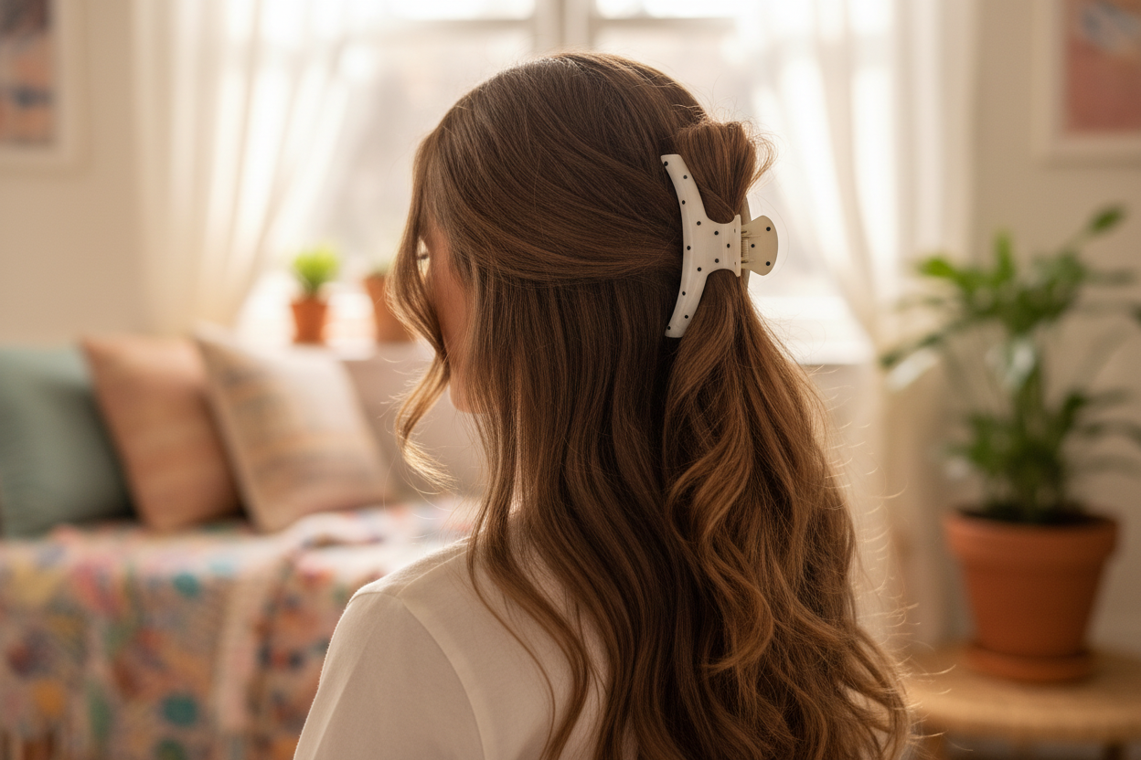 Brown and Polka Dot Hair Claw Clip